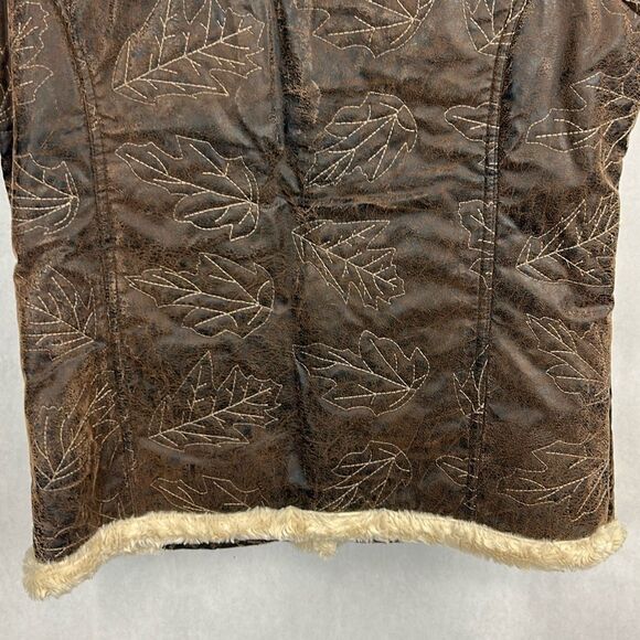 Woolrich Womens Vest Sz Medium Brown Faux Leather Sherpa Faux Fur Lined Snap But - Picture 6 of 10